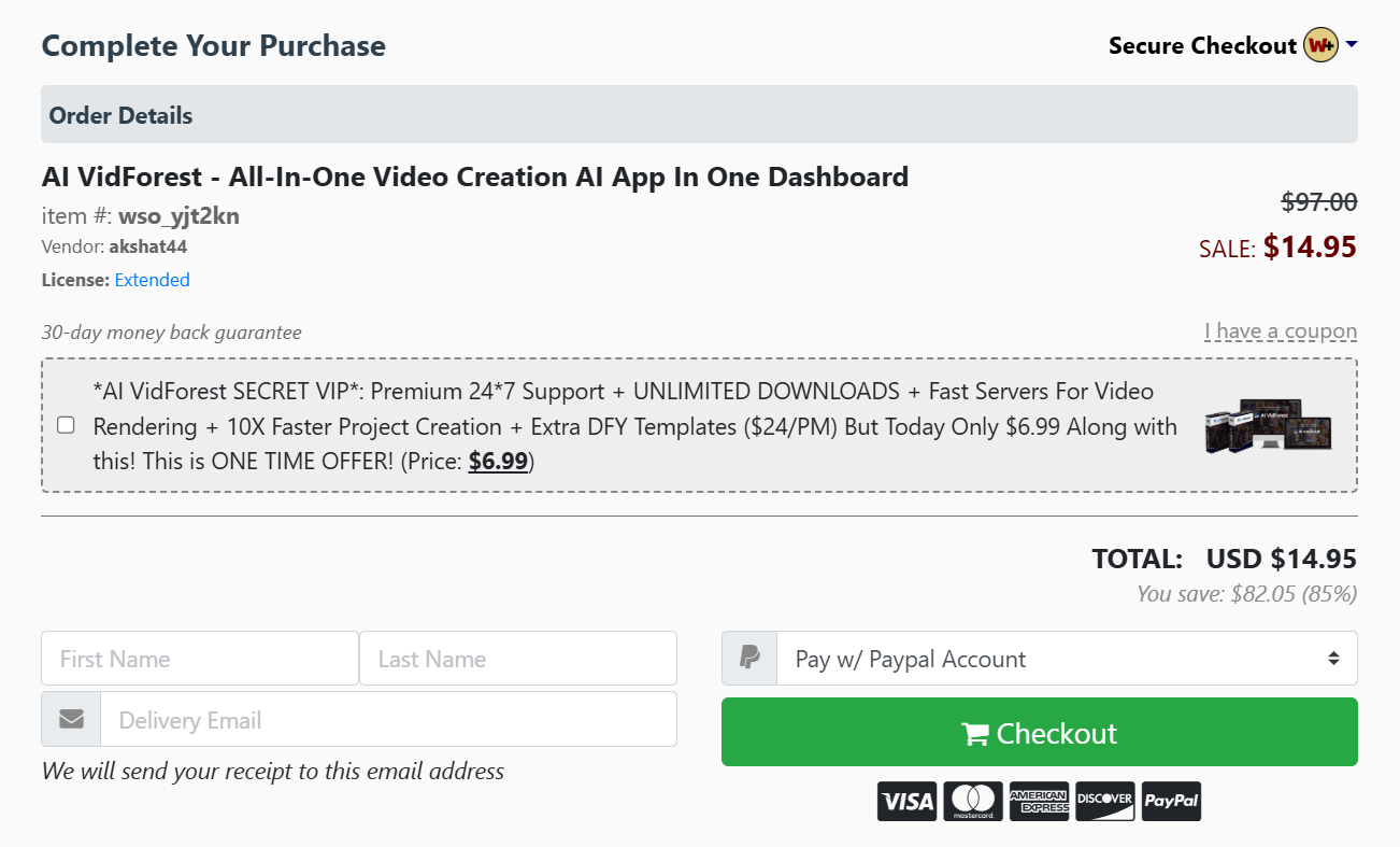 AI VidForest Checkout Page